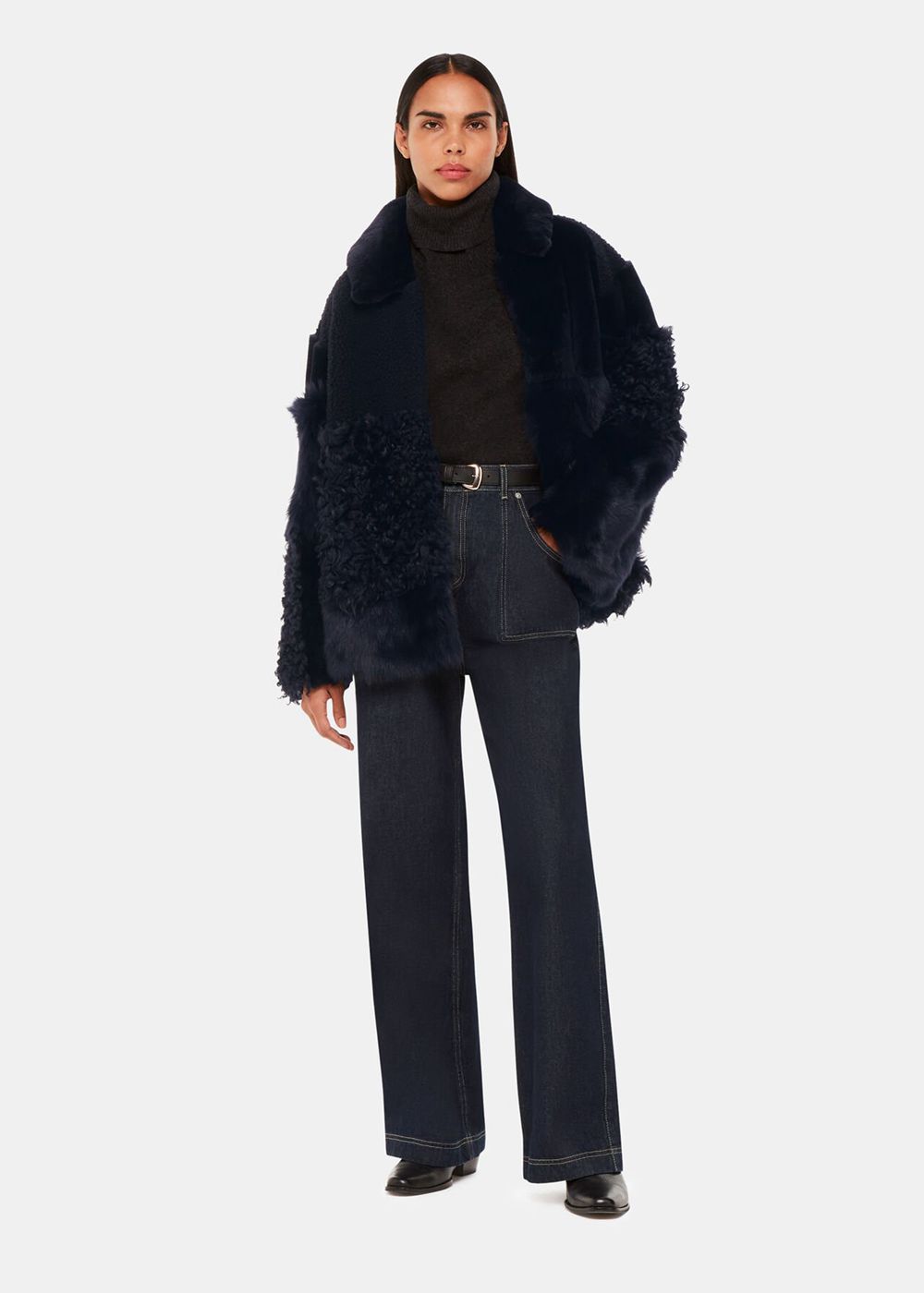 Whistles Hema Shearling Coat Navy / Multicolor | US-87914KXMW