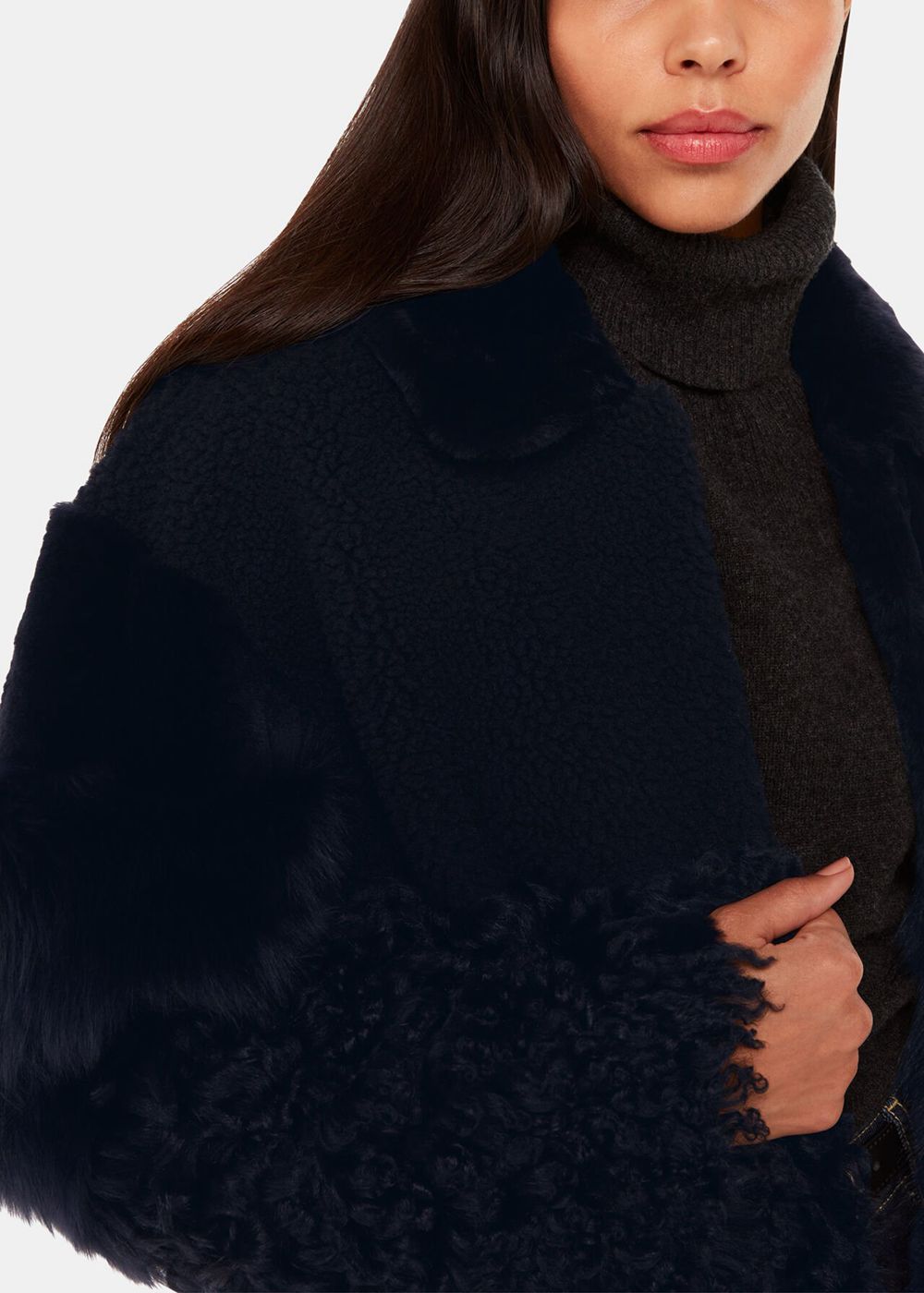 Whistles Hema Shearling Coat Navy / Multicolor | US-87914KXMW