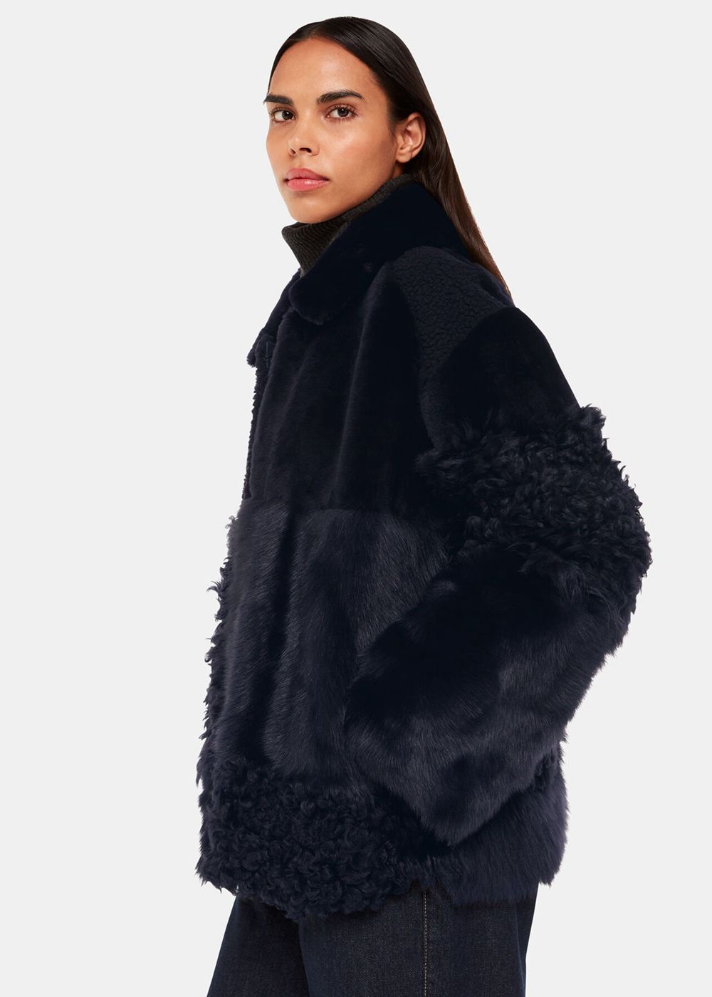 Whistles Hema Shearling Coat Navy / Multicolor | US-87914KXMW