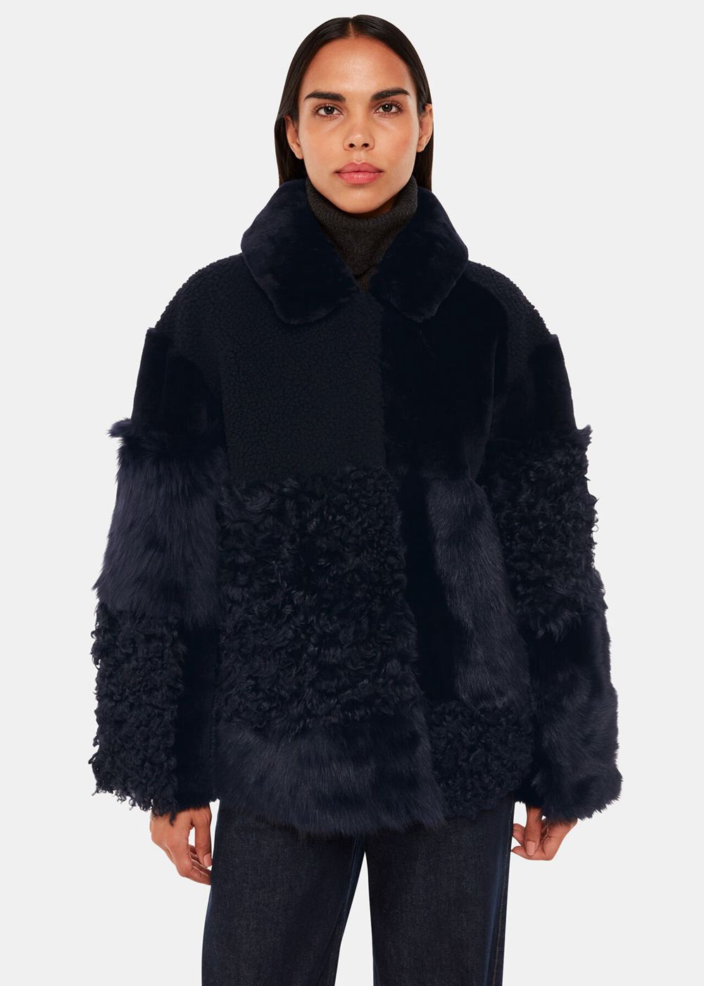 Whistles Hema Shearling Coat Navy / Multicolor | US-87914KXMW