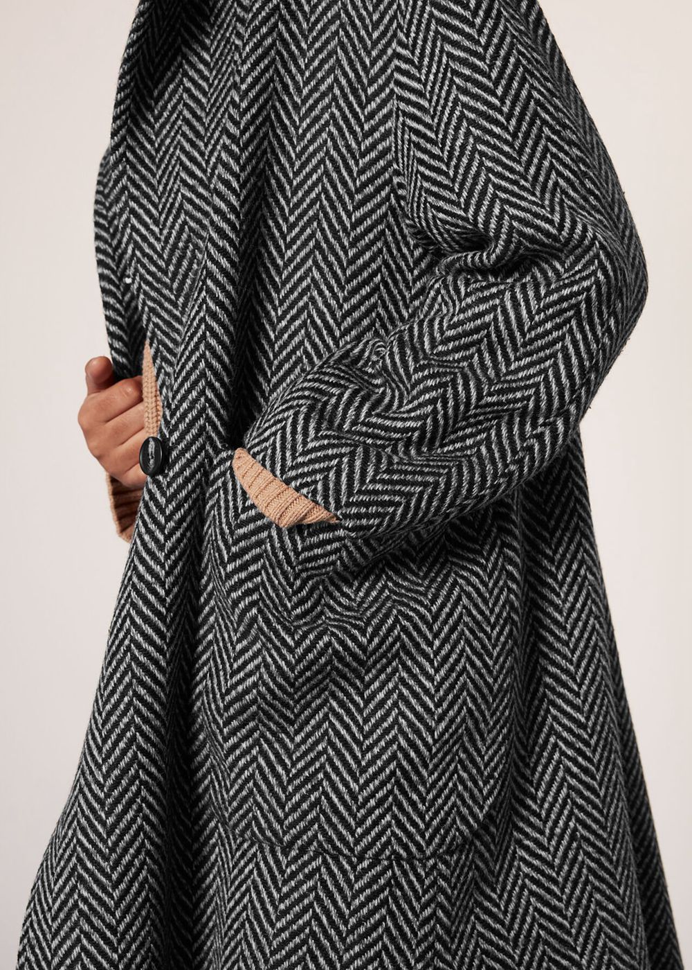 Whistles Herringbone Funnel Neck Coat Black / White | US-04137WJXF