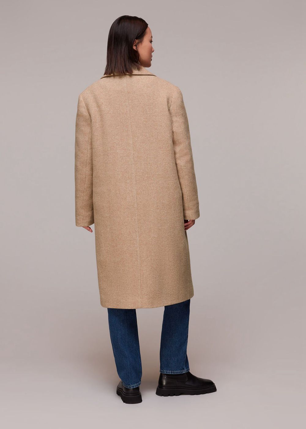 Whistles Herringbone Smart Wool Coat Beige | US-01729CYDT