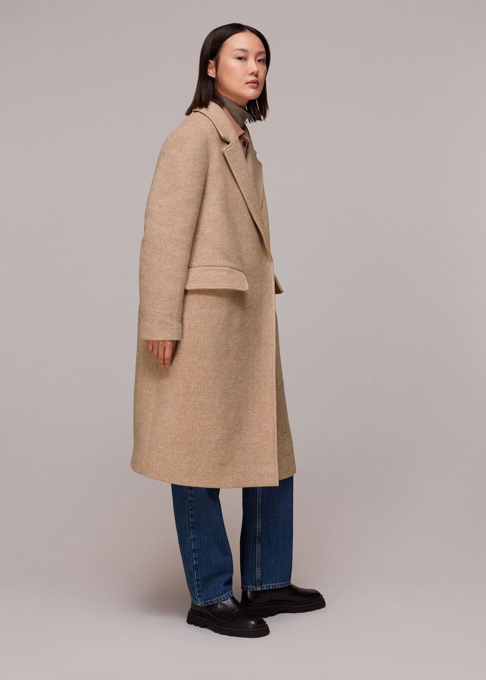 Whistles Herringbone Smart Wool Coat Beige | US-01729CYDT