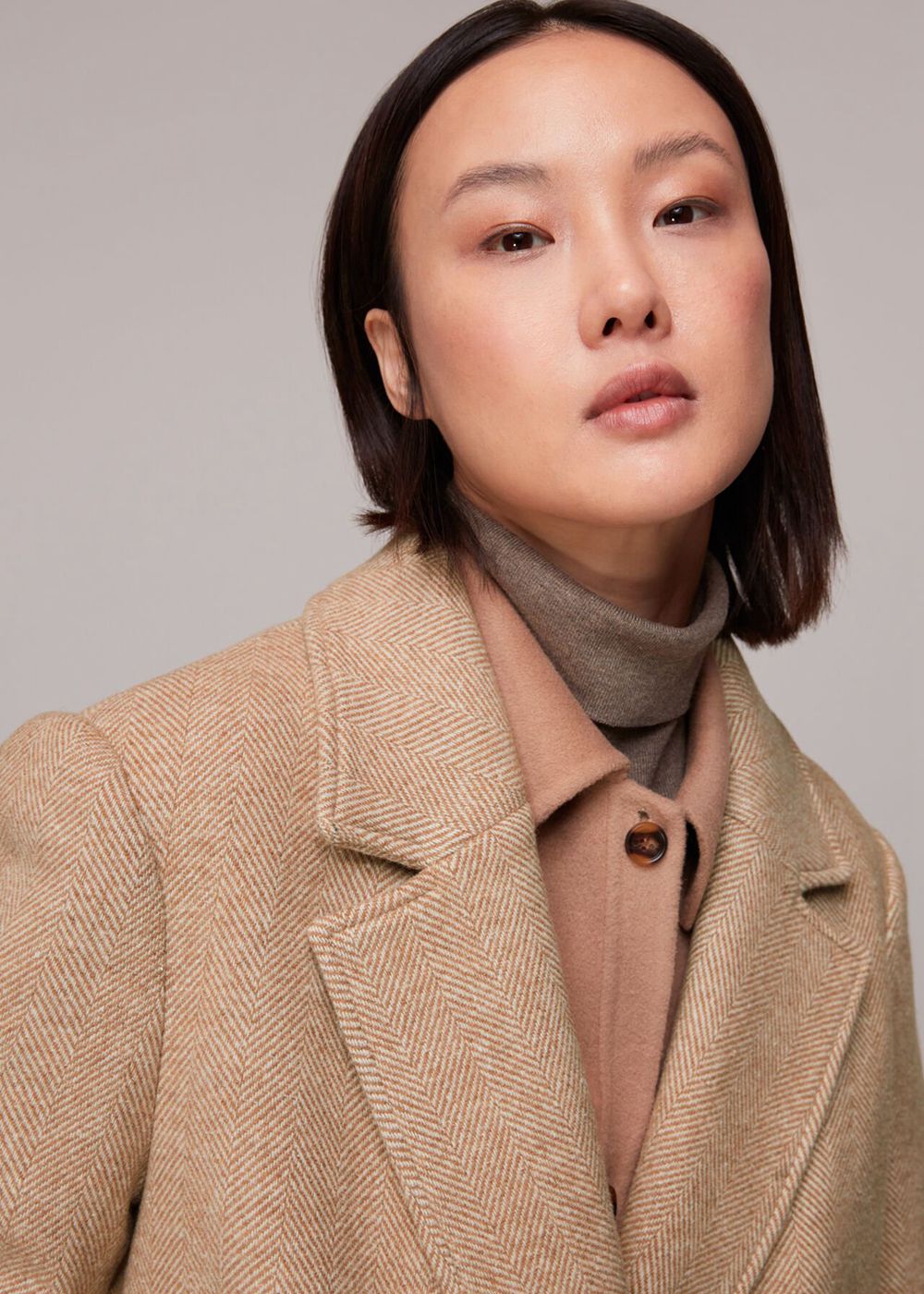 Whistles Herringbone Smart Wool Coat Beige | US-01729CYDT