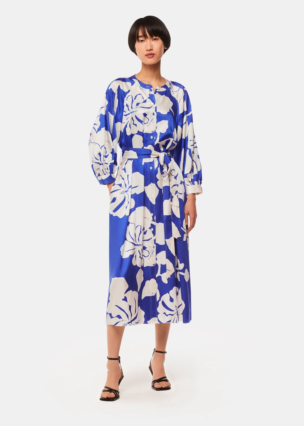 Whistles Hibiscus Print Mabel Dress Blue / Multicolor | US-70518ZORW