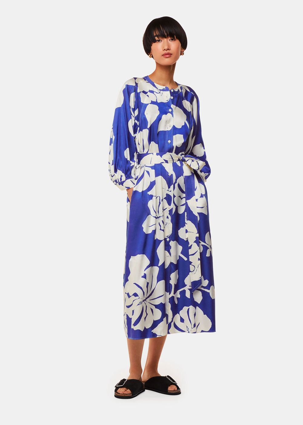 Whistles Hibiscus Print Mabel Dress Blue / Multicolor | US-70518ZORW