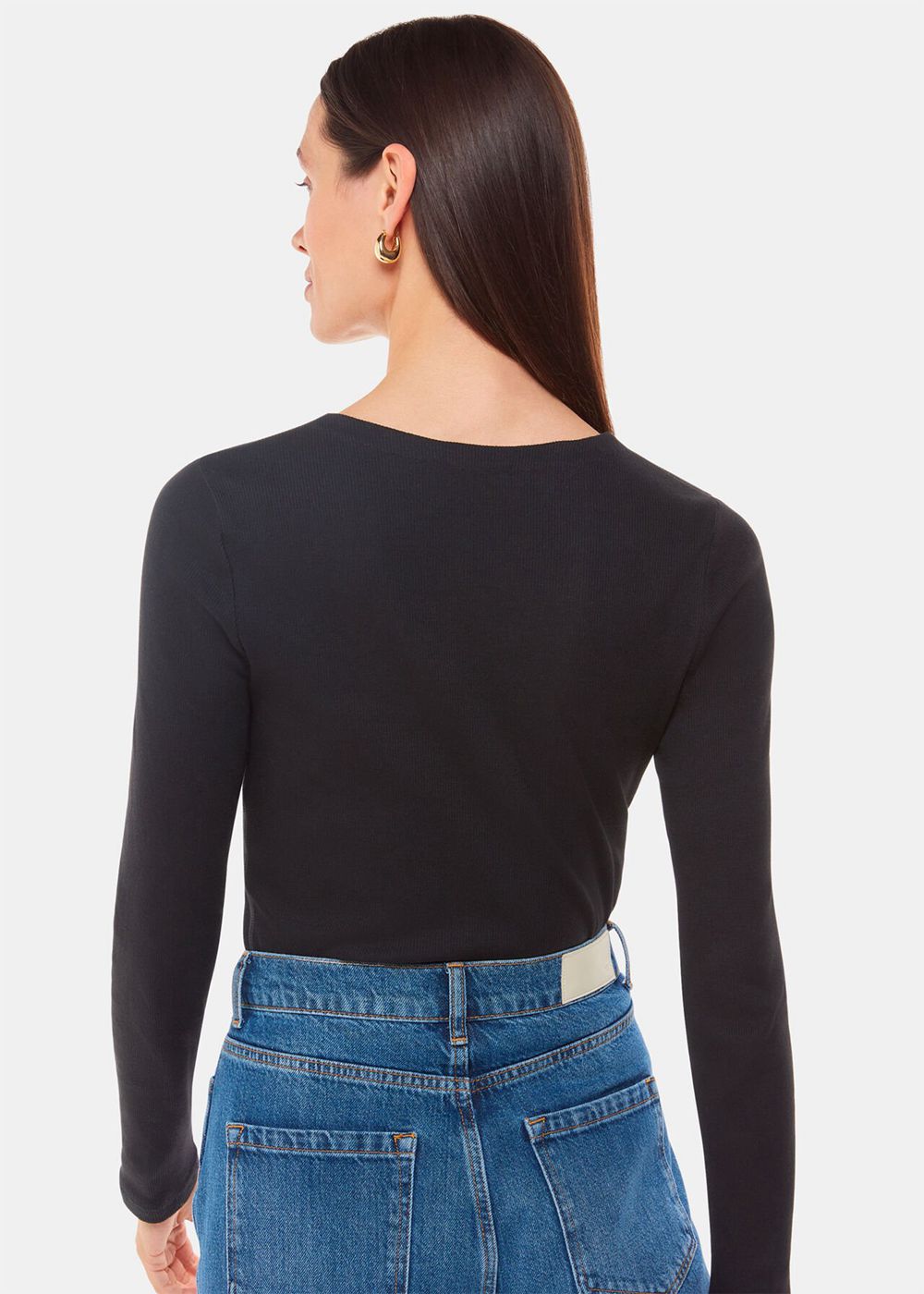 Whistles High Neck Long Sleeve Rib Top Black | US-27306ENPH