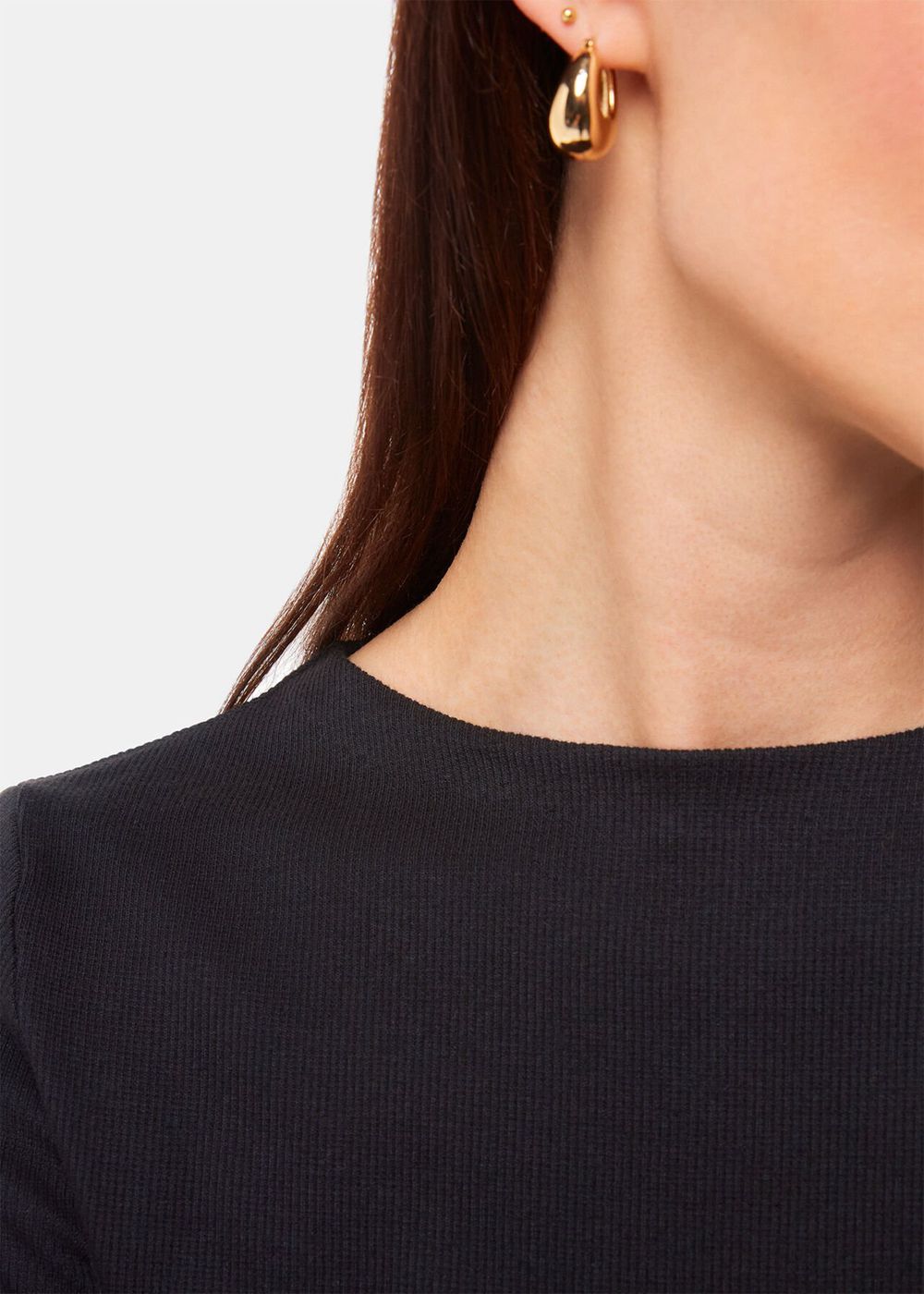 Whistles High Neck Long Sleeve Rib Top Black | US-27306ENPH