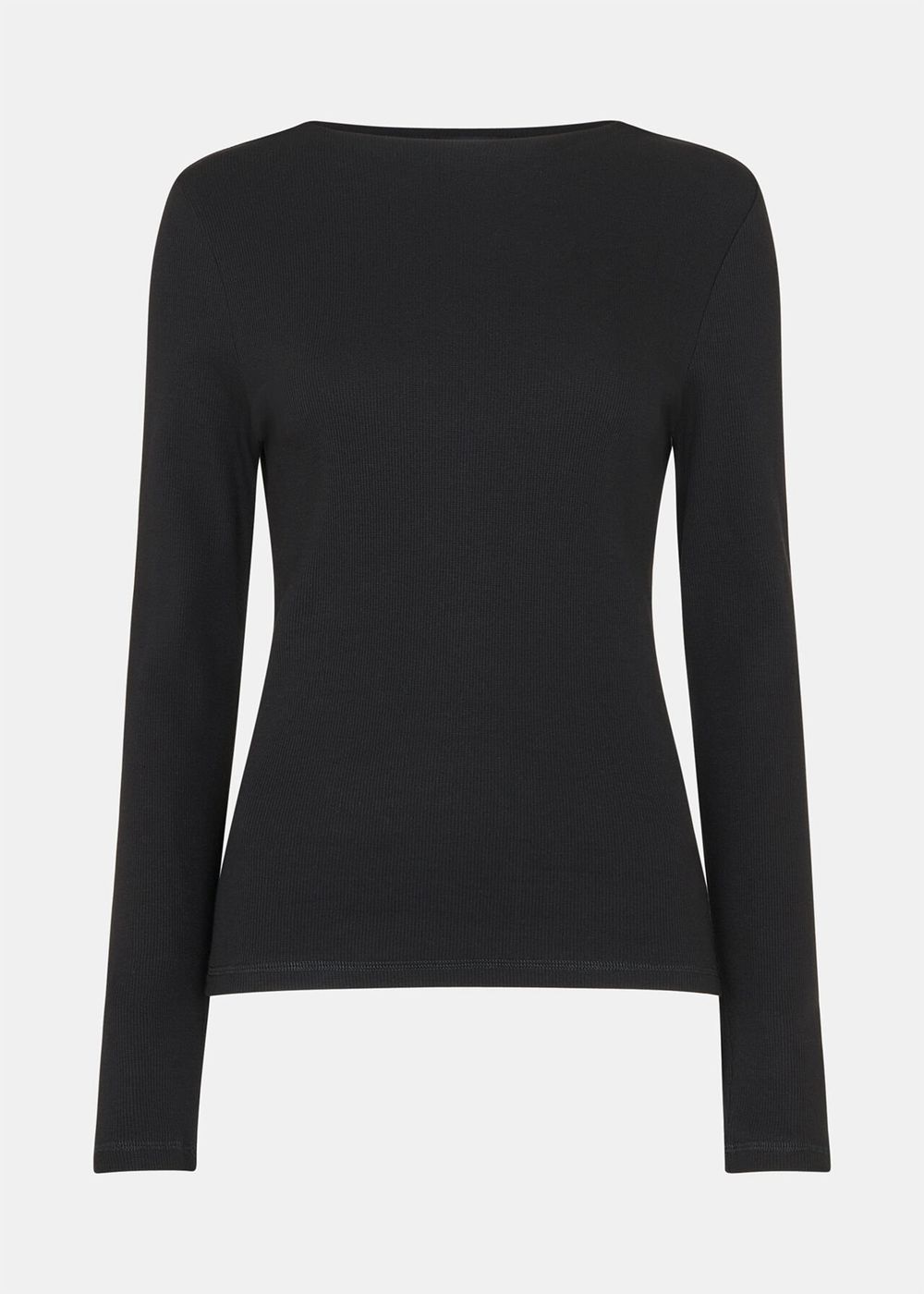 Whistles High Neck Long Sleeve Rib Top Black | US-27306ENPH