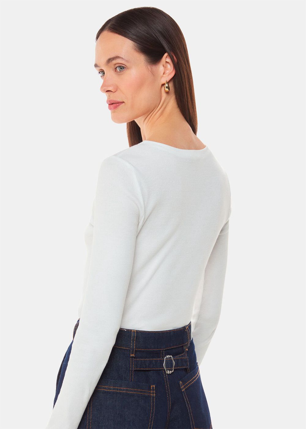 Whistles High Neck Long Sleeve Rib Top White | US-73581RMXF