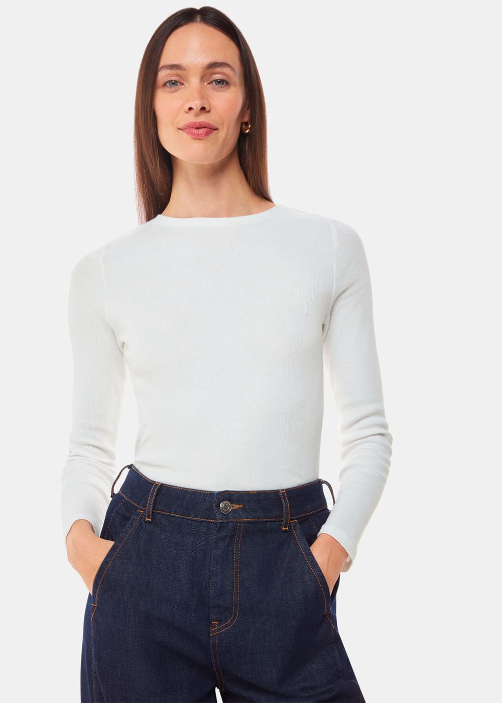 Whistles High Neck Long Sleeve Rib Top White | US-73581RMXF