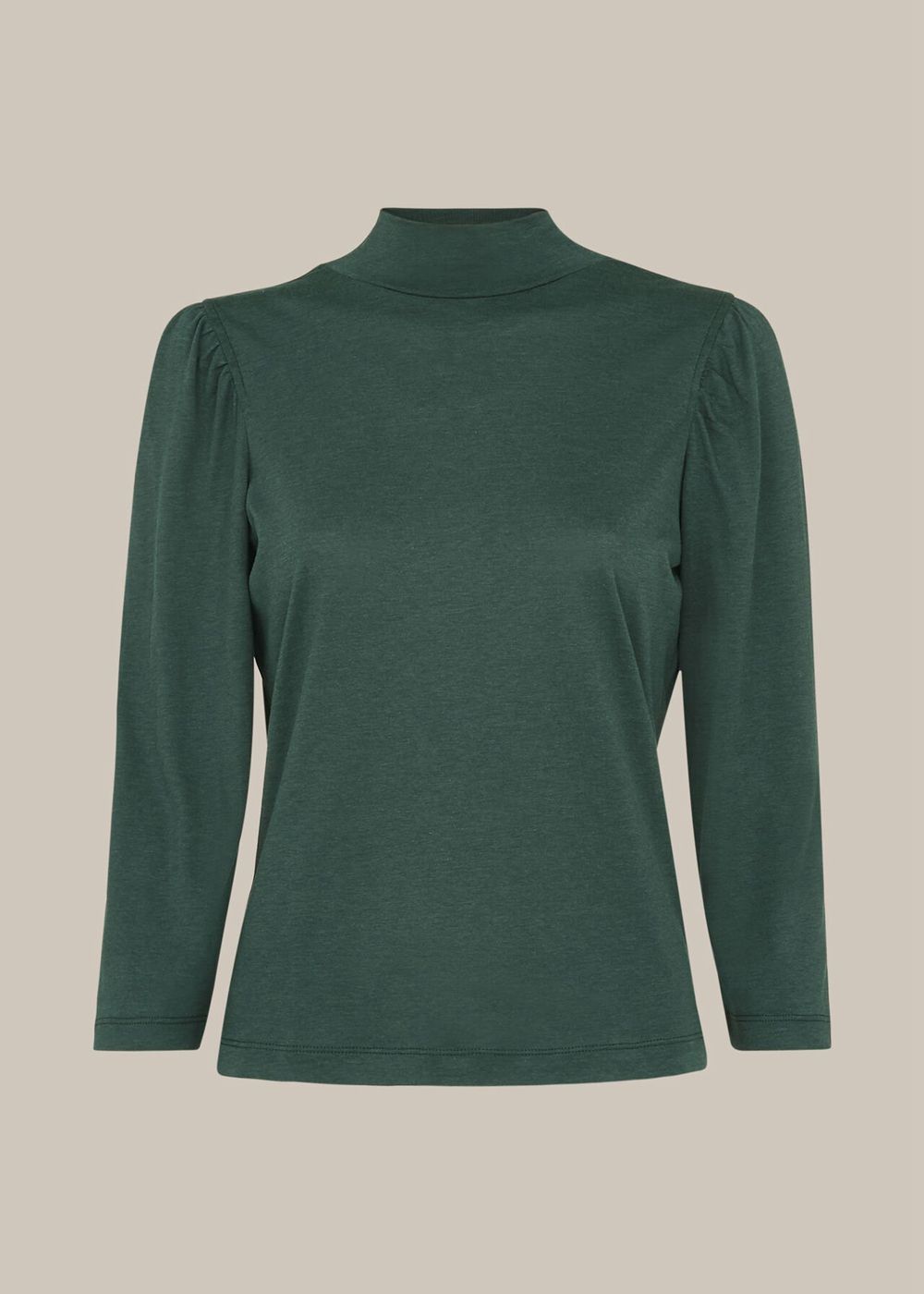 Whistles High Neck Puff Sleeve Top Dark Green | US-62948MVKD