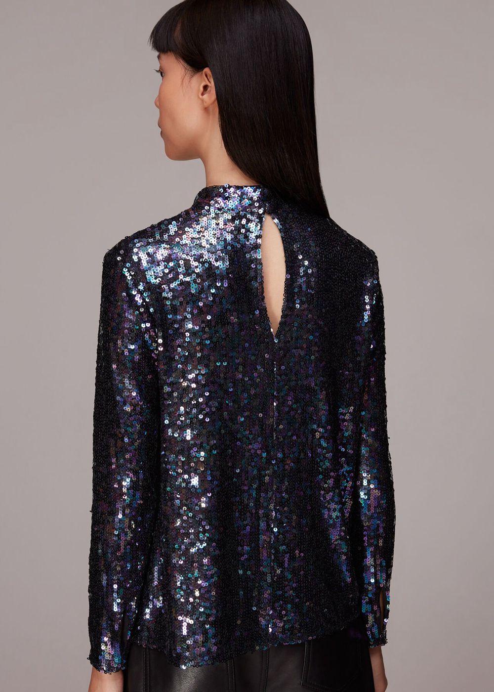 Whistles High Neck Sequin Top Black / Multicolor | US-42738VZPC