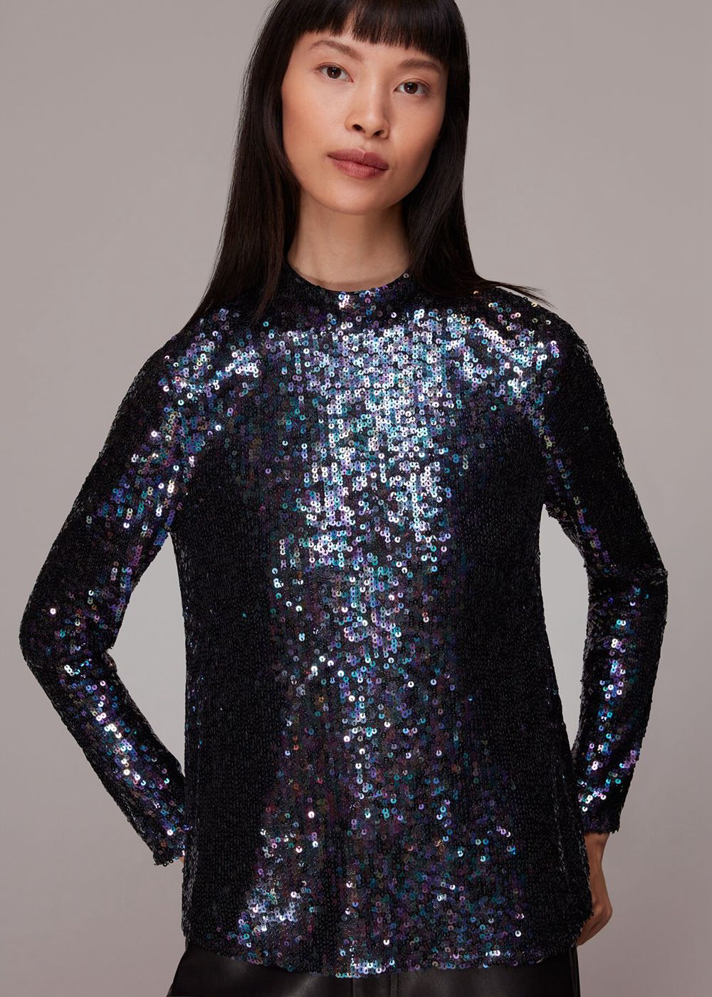 Whistles High Neck Sequin Top Black / Multicolor | US-42738VZPC