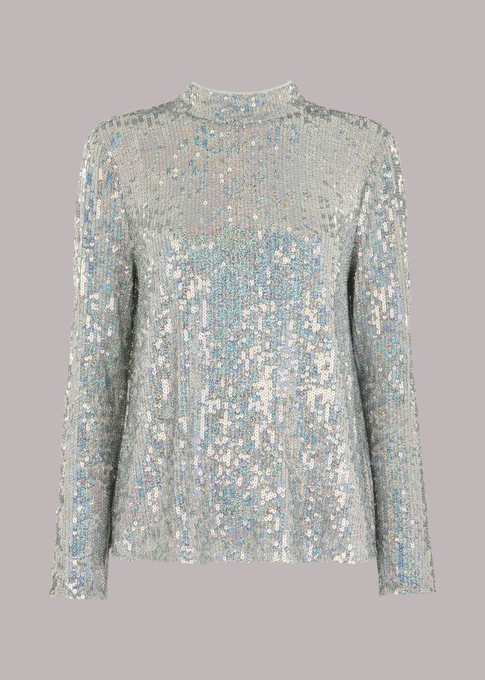 Whistles High Neck Sequin Top Silver | US-81270KIRS