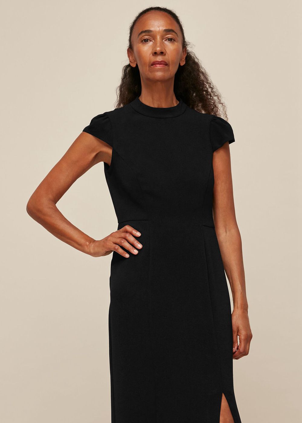 Whistles High Neck Textured Dress Black | US-57931ENYT