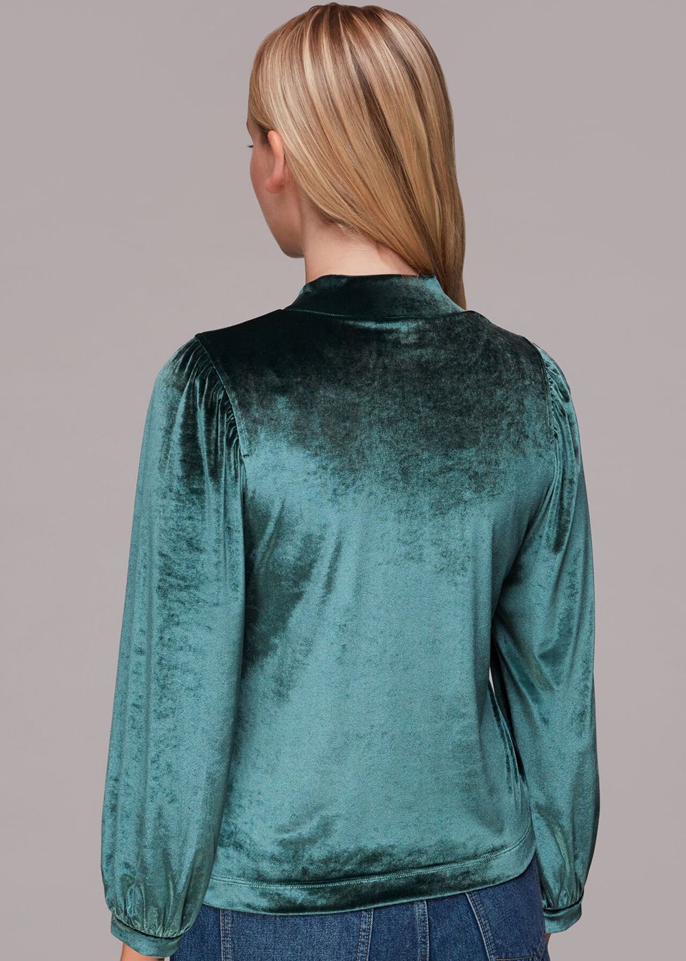 Whistles High Neck Velvet Top Dark Green | US-89540EIPZ