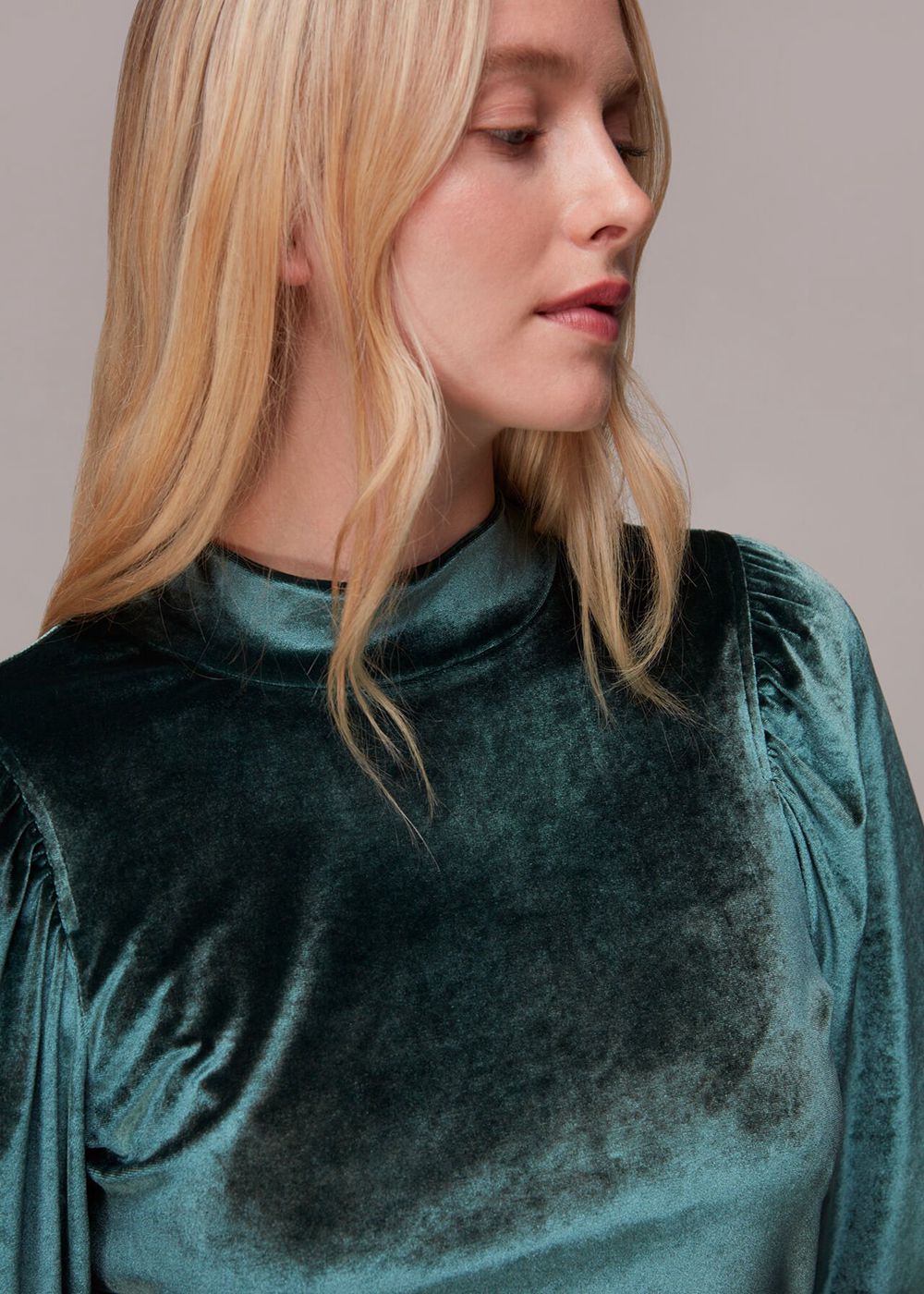 Whistles High Neck Velvet Top Dark Green | US-89540EIPZ