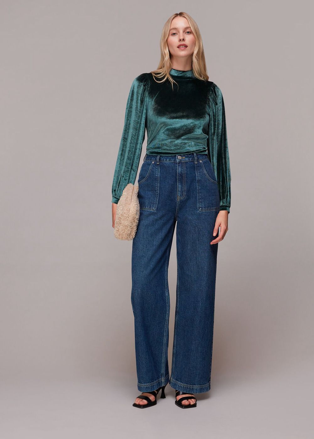 Whistles High Neck Velvet Top Dark Green | US-89540EIPZ