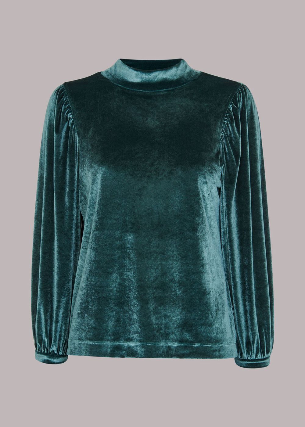 Whistles High Neck Velvet Top Dark Green | US-89540EIPZ