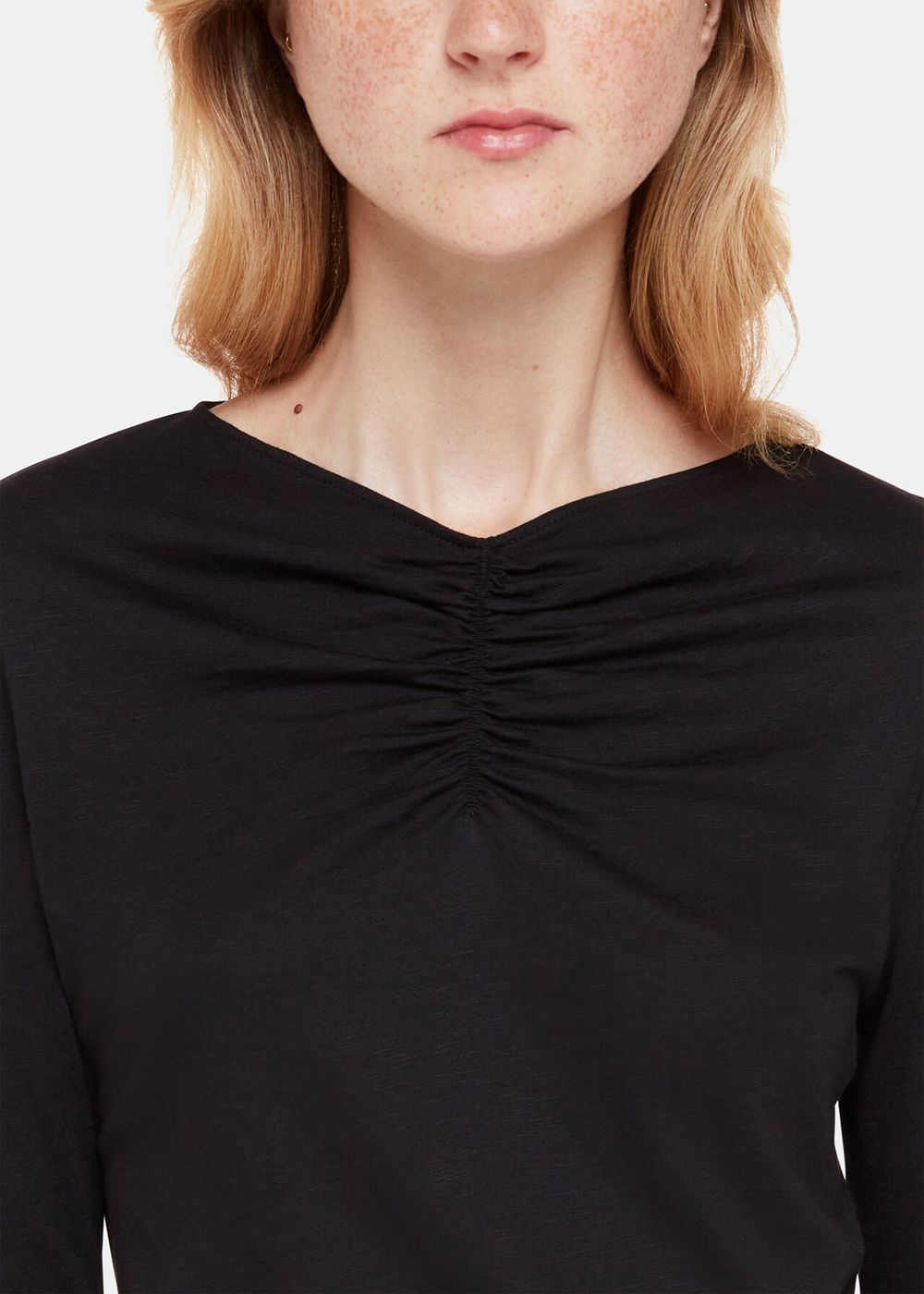 Whistles High V Neck Ruched Top Black | US-70294JUEY