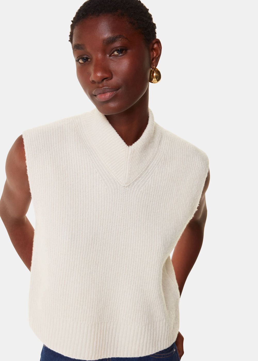 Whistles High V Neck Wool Mix Knitwear White | US-70258YAKH