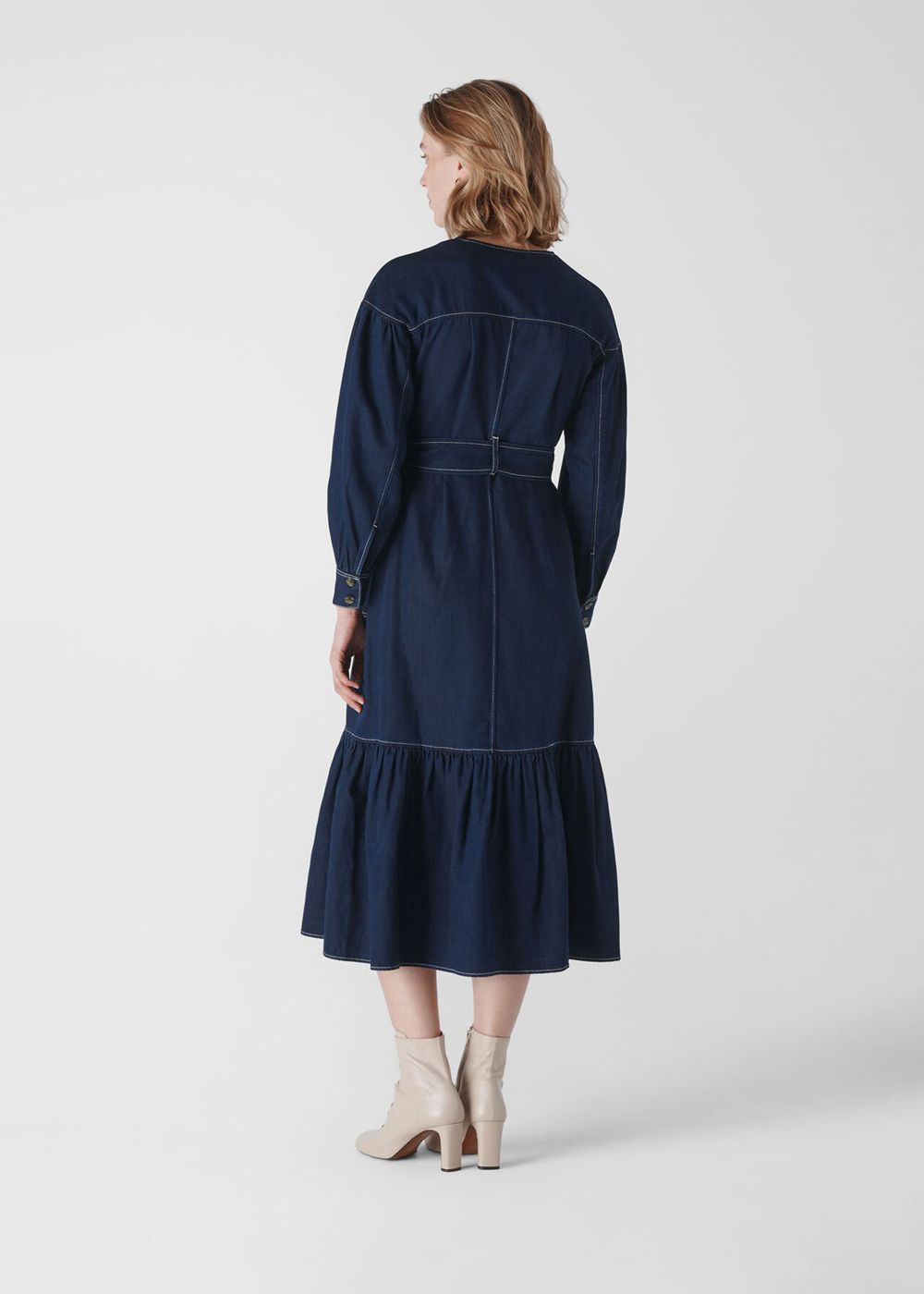 Whistles Hilde Tiered Denim Dress Dark Blue | US-92845SPHY