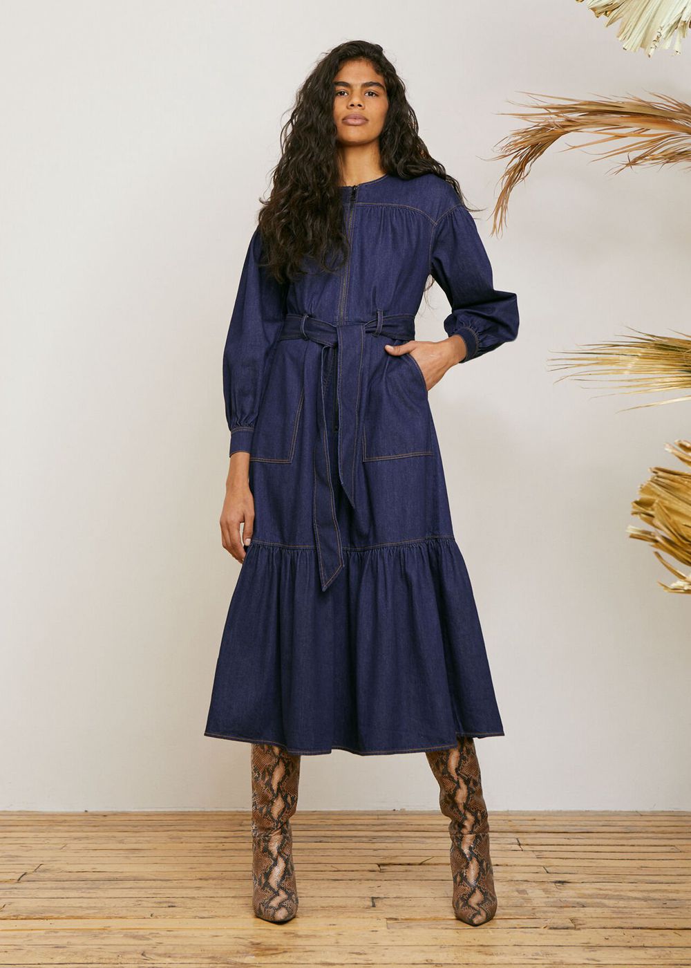 Whistles Hilde Tiered Denim Dress Dark Blue | US-92845SPHY