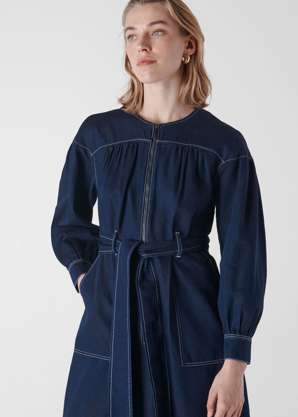 Whistles Hilde Tiered Denim Dress Dark Blue | US-92845SPHY