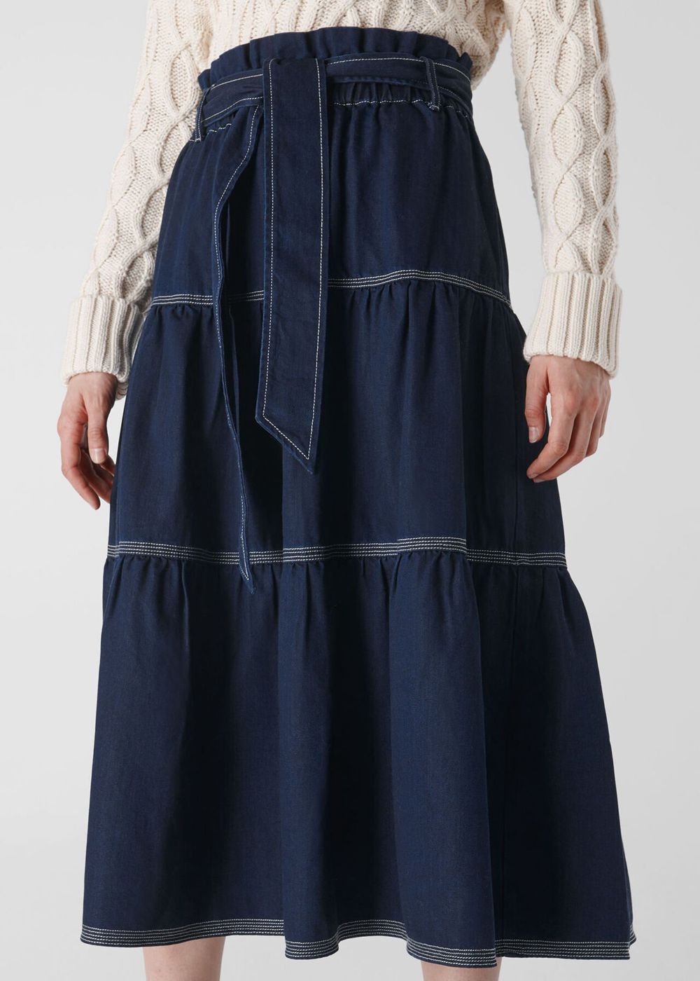 Whistles Hilde Tiered Denim Skirts Dark Blue | US-47698YDHO