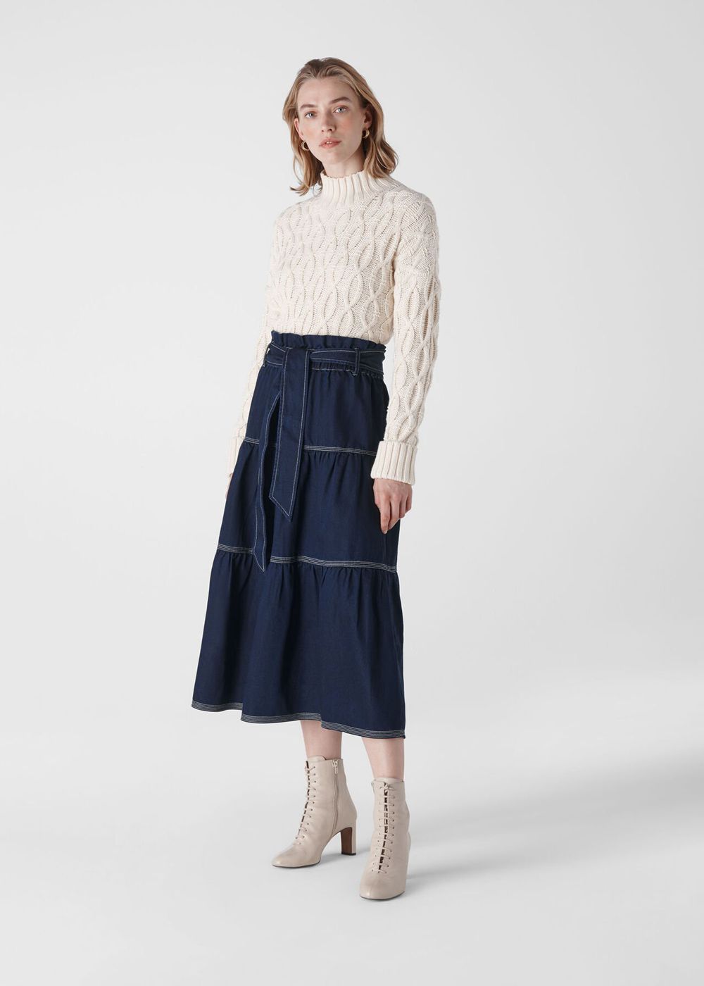 Whistles Hilde Tiered Denim Skirts Dark Blue | US-47698YDHO