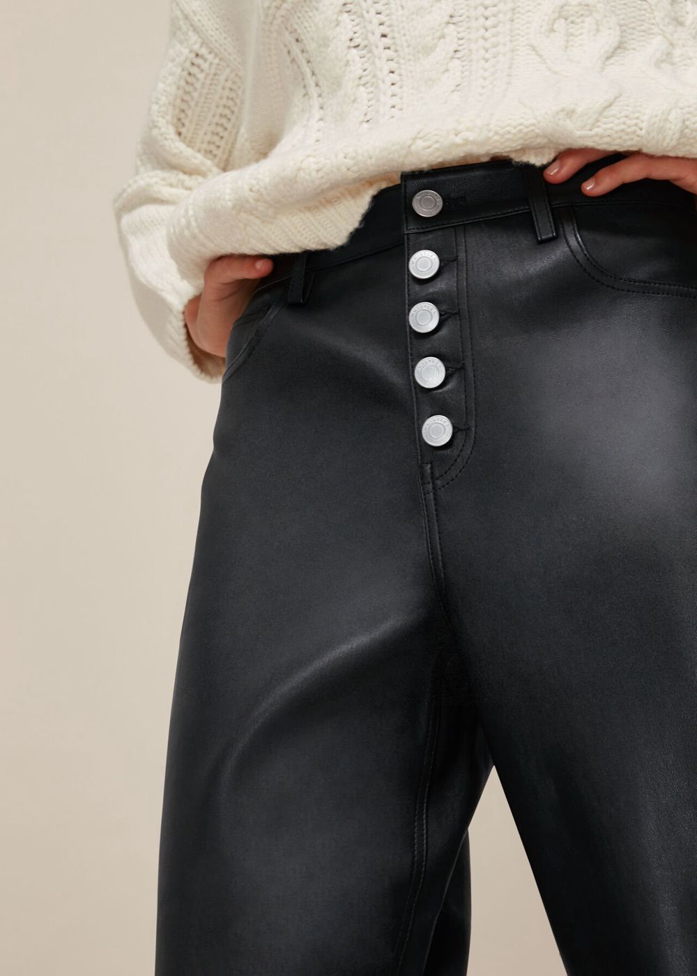 Whistles Hollie Leather Button Pants Black | US-93604IHVL