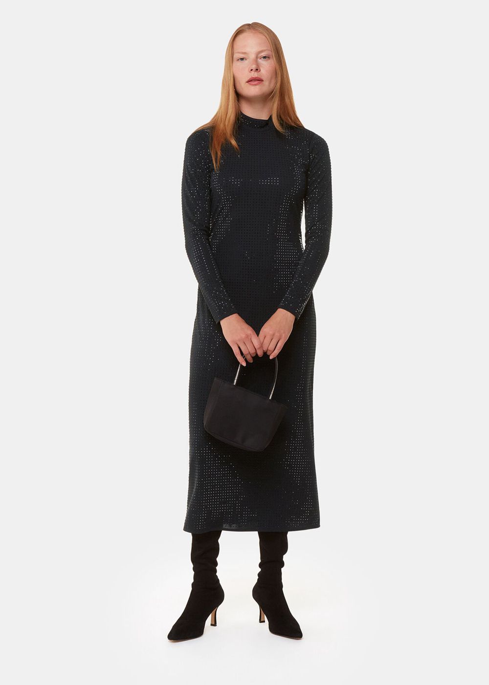 Whistles Hot Fix Jersey Midi Dress Black | US-30986OCQK