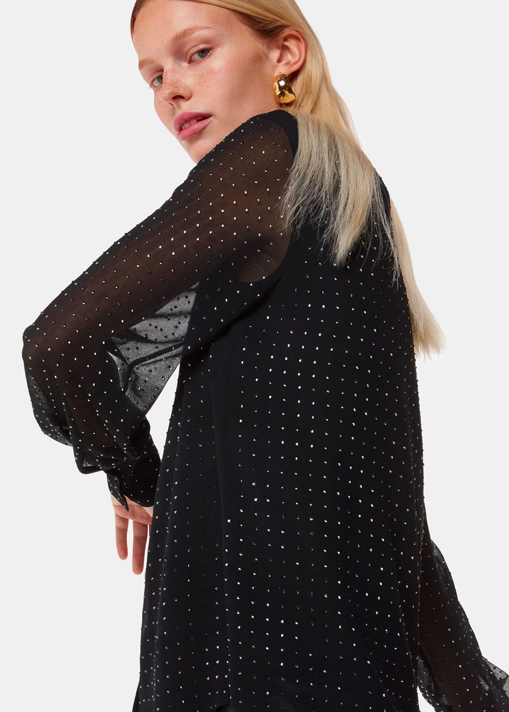 Whistles Hot Fix Sheer Shirts Black | US-84019DOIC