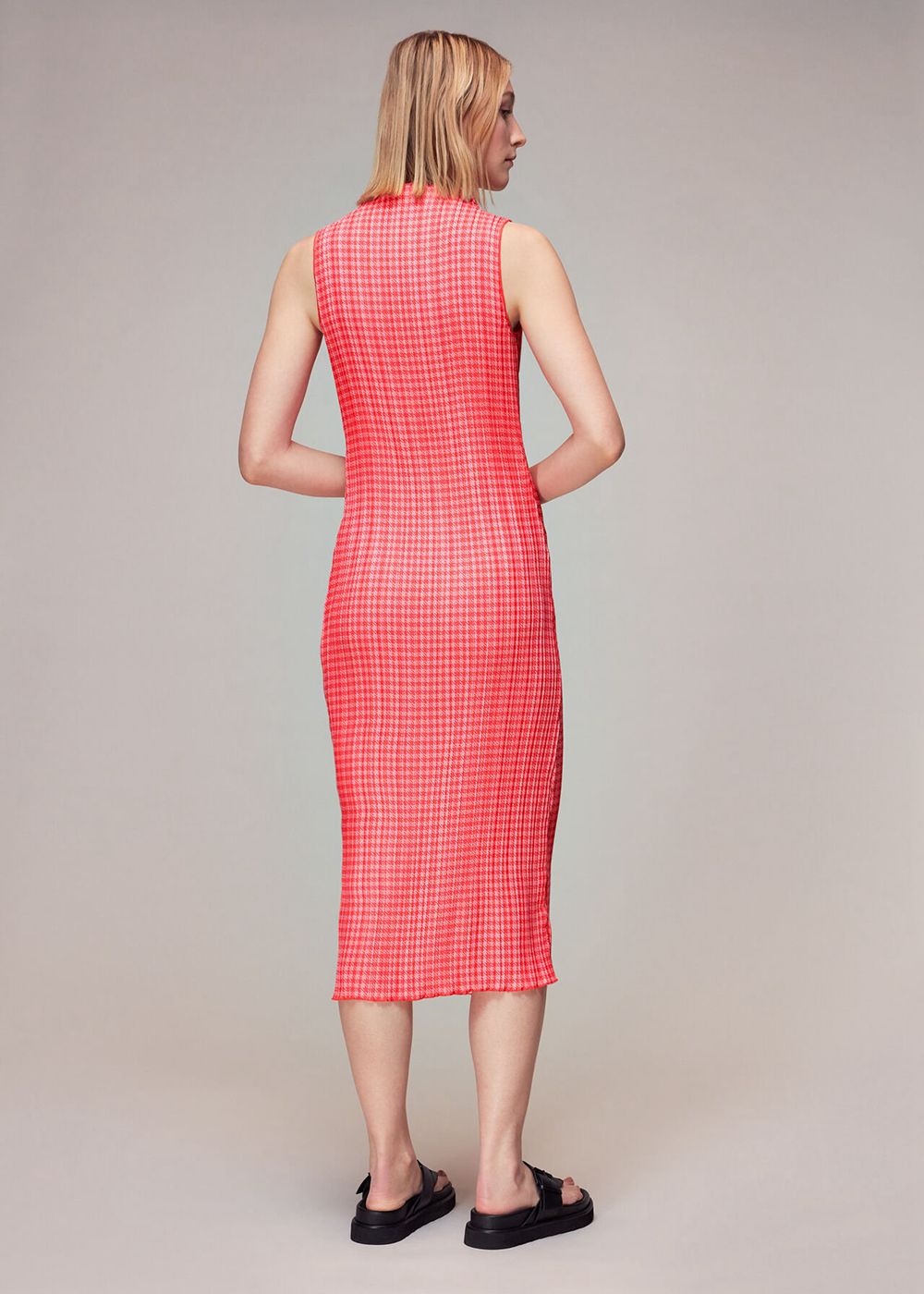 Whistles Houndstooth Plisse Midi Dress Pink / Multicolor | US-81307JMBI