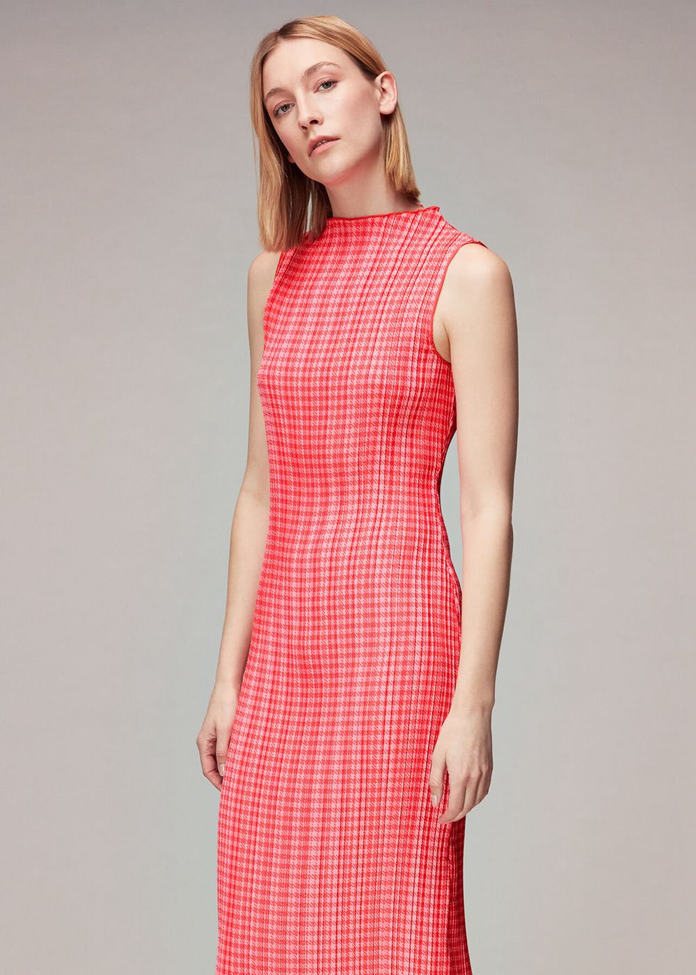 Whistles Houndstooth Plisse Midi Dress Pink / Multicolor | US-81307JMBI