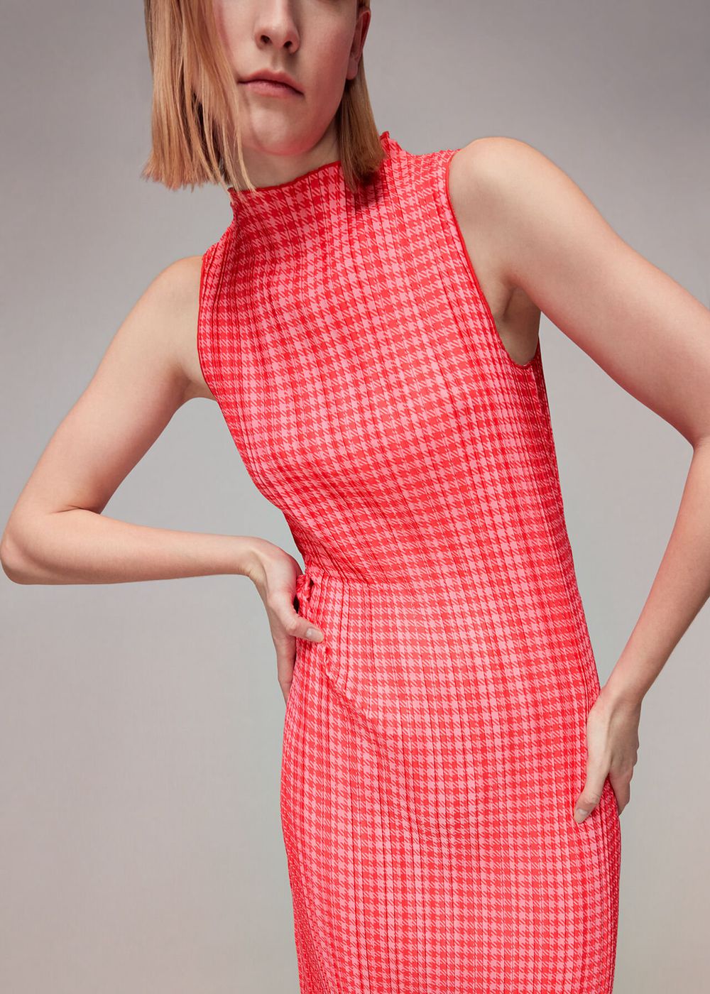 Whistles Houndstooth Plisse Midi Dress Pink / Multicolor | US-81307JMBI