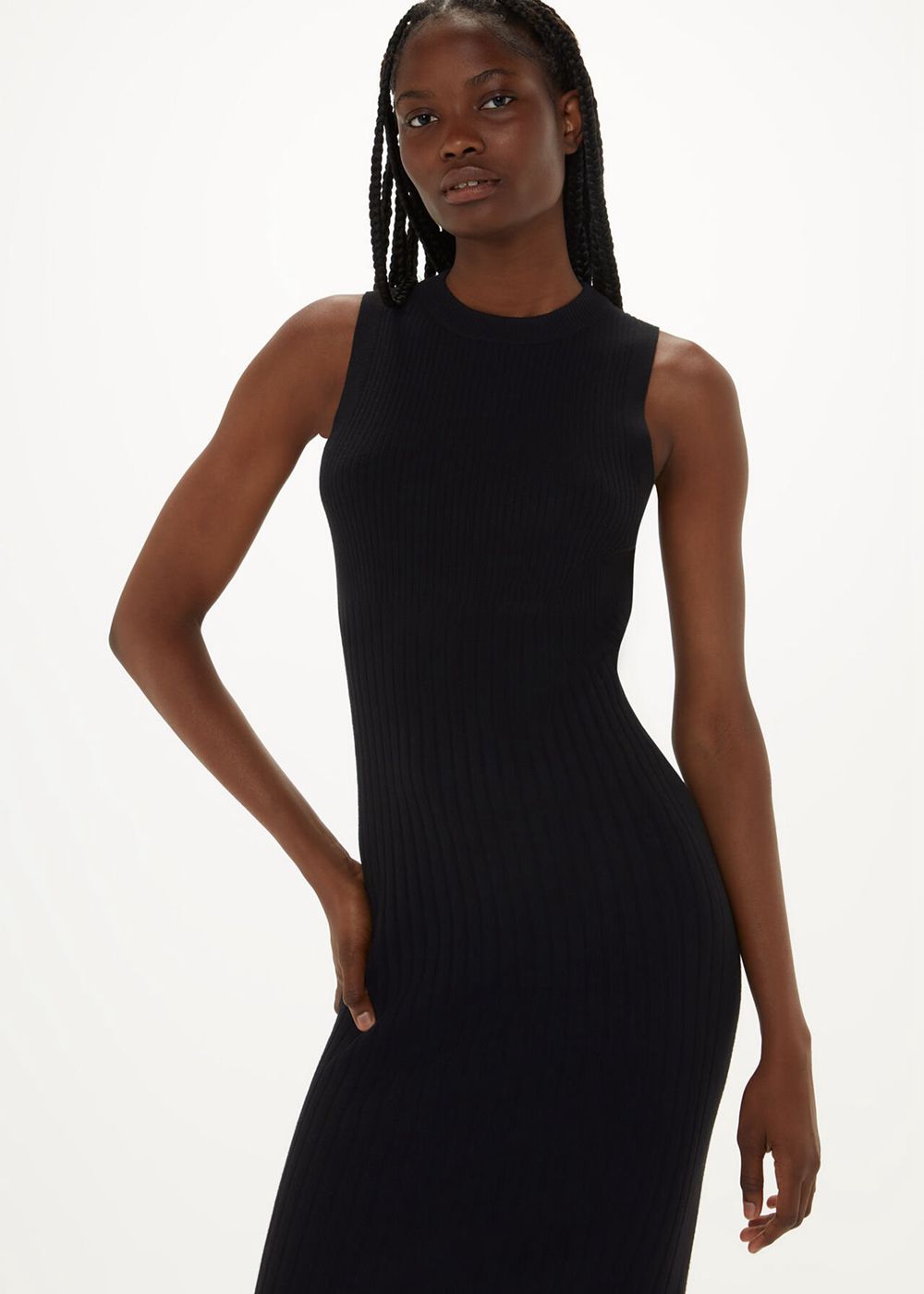 Whistles Ida Rib Detail Knit Dress Black | US-02493OEBC