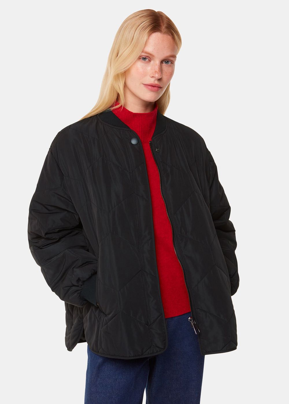 Whistles Ida Short Quilted Coat Black | US-80327HRTO