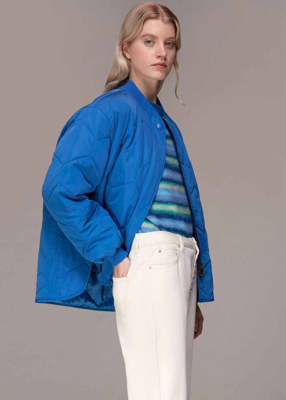 Whistles Ida Short Quilted Coat Blue | US-12506GJKI