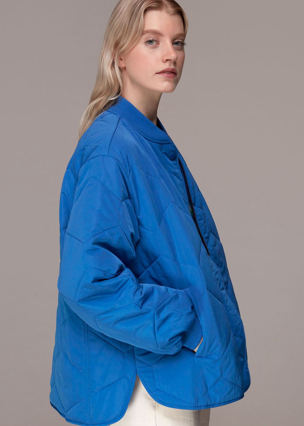 Whistles Ida Short Quilted Coat Blue | US-12506GJKI