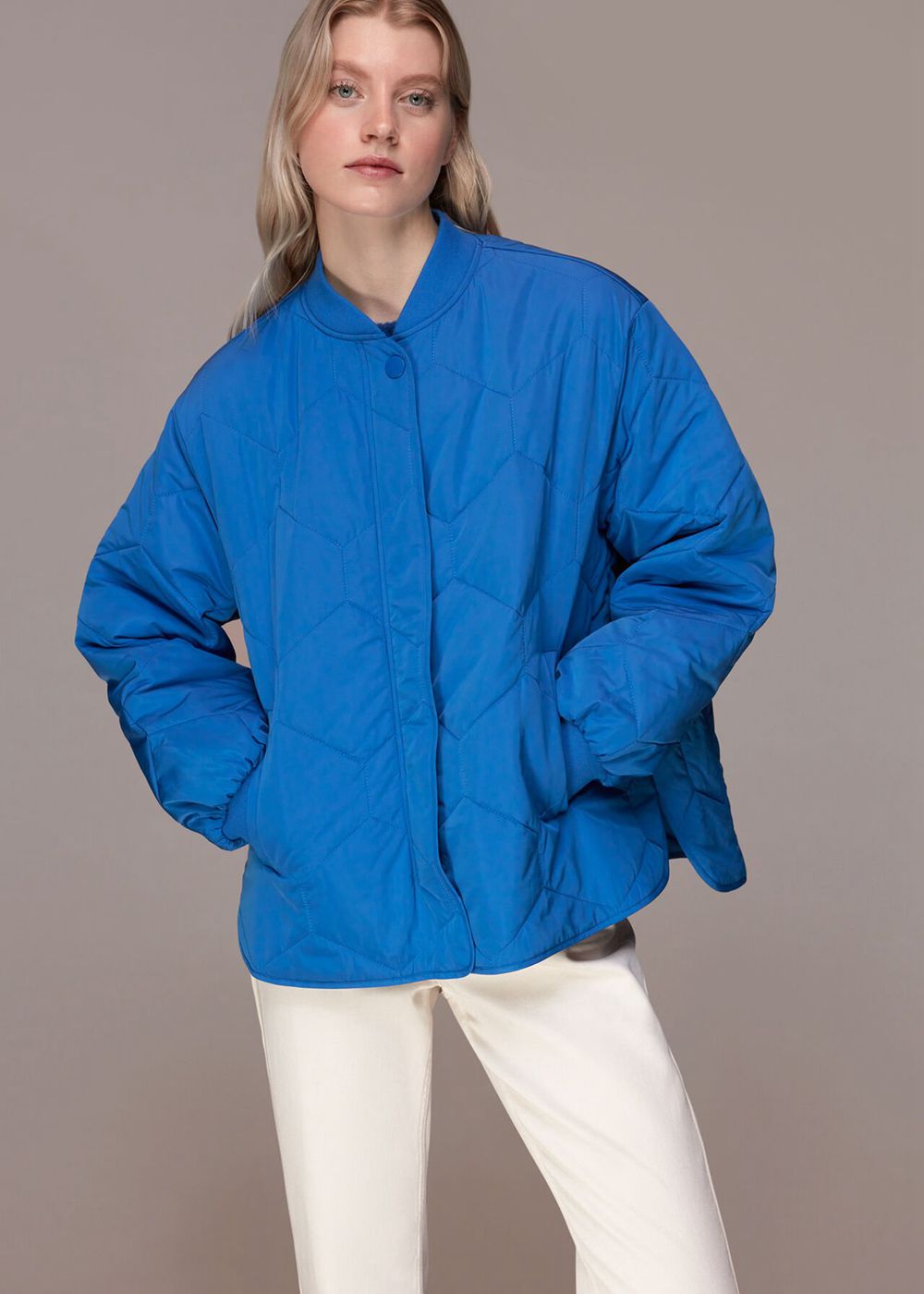 Whistles Ida Short Quilted Coat Blue | US-12506GJKI