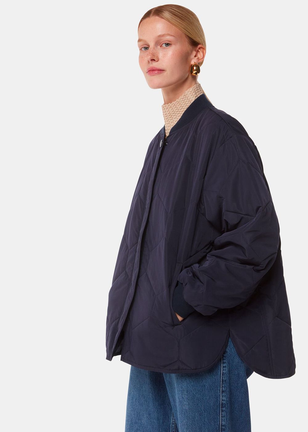 Whistles Ida Short Quilted Coat Navy | US-92810BRQZ