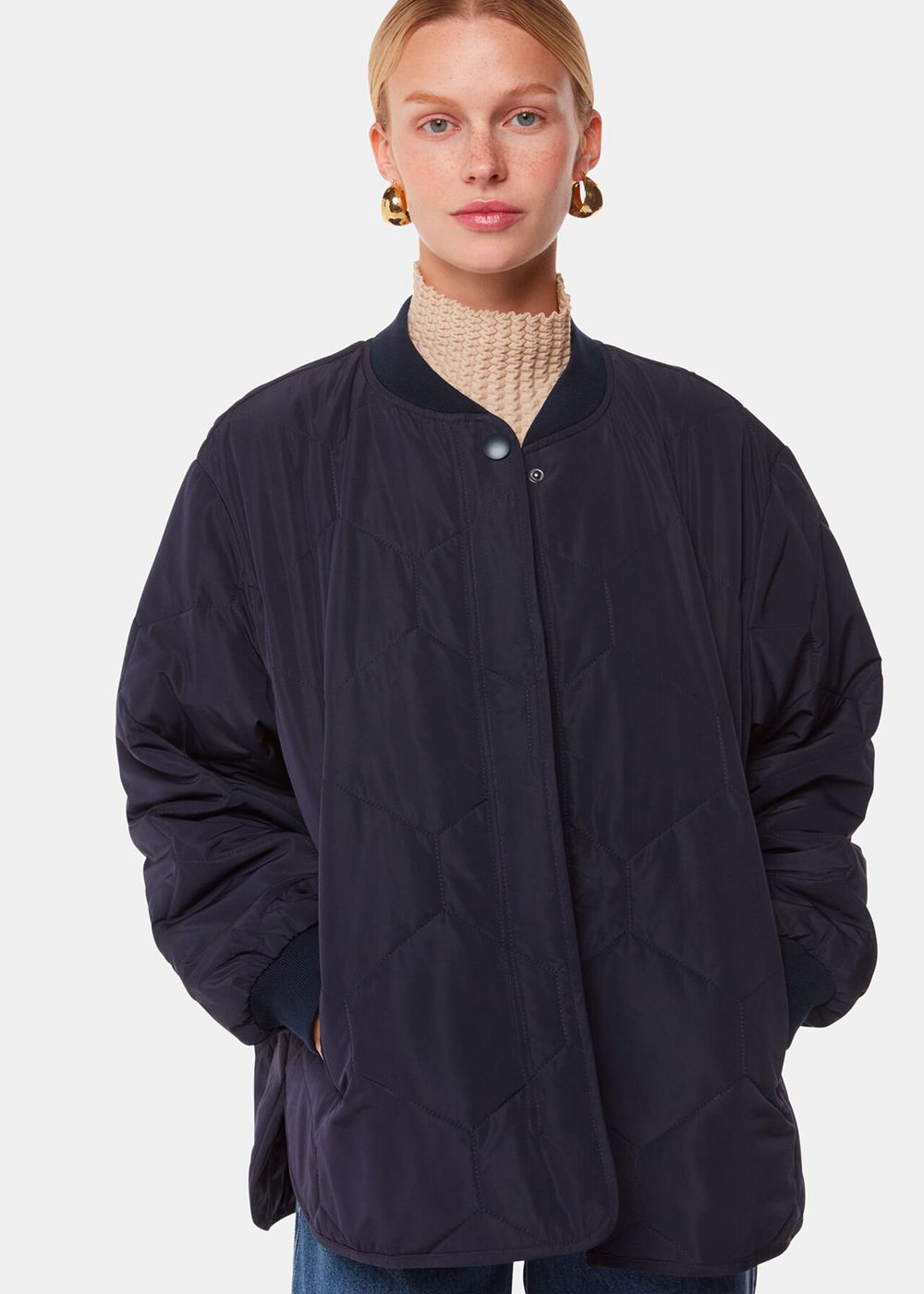 Whistles Ida Short Quilted Coat Navy | US-92810BRQZ