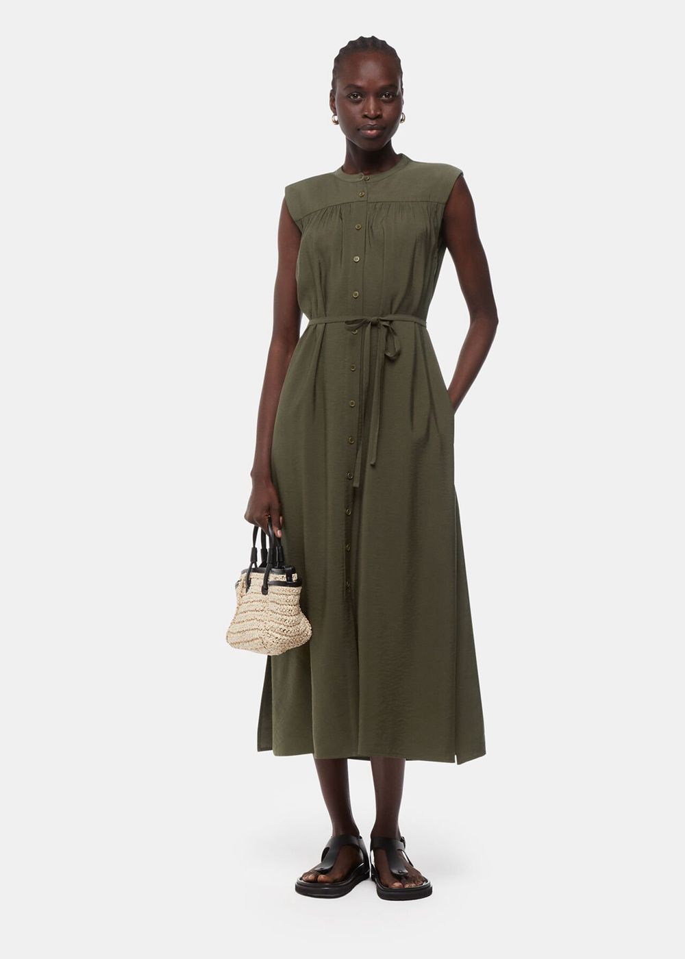 Whistles Ilana Midi Dress Khaki | US-89473TYWU