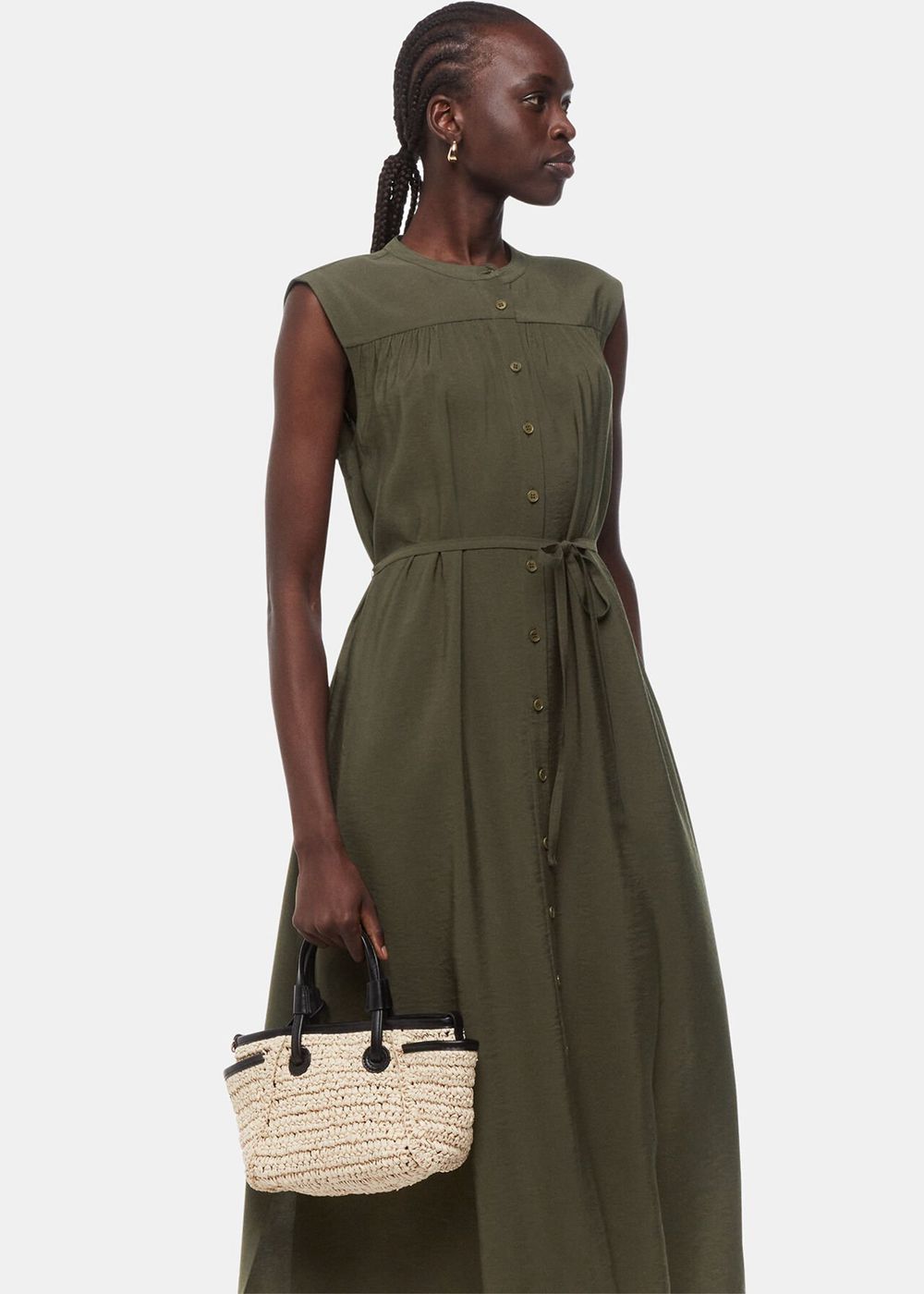 Whistles Ilana Midi Dress Khaki | US-89473TYWU