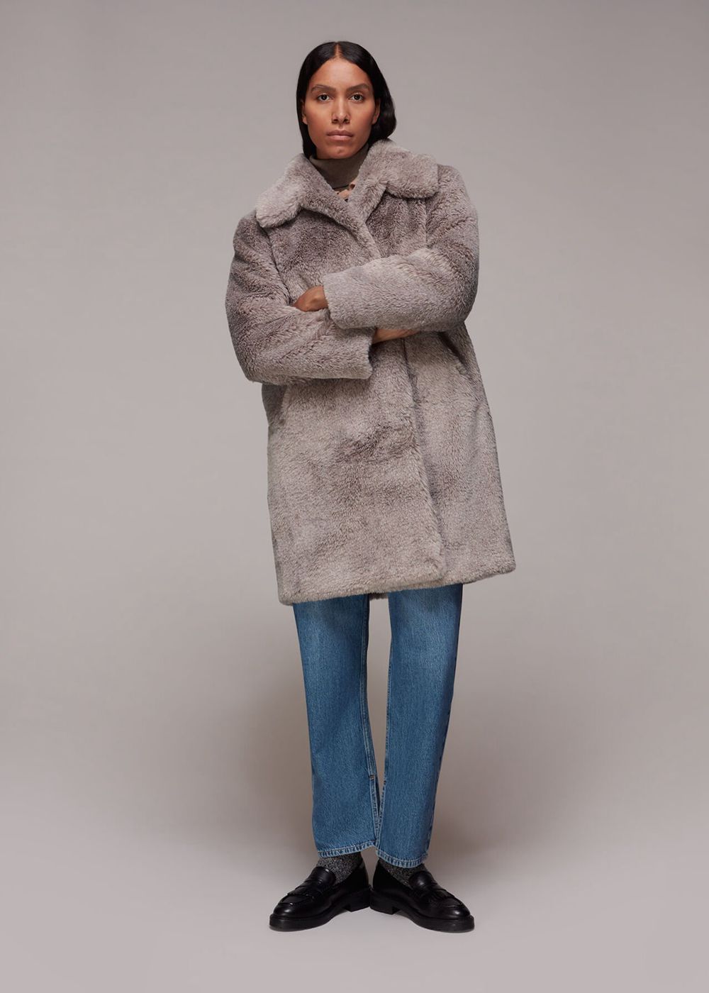 Whistles Imogen Faux Fur Coat Grey / Multicolor | US-25086EFLY