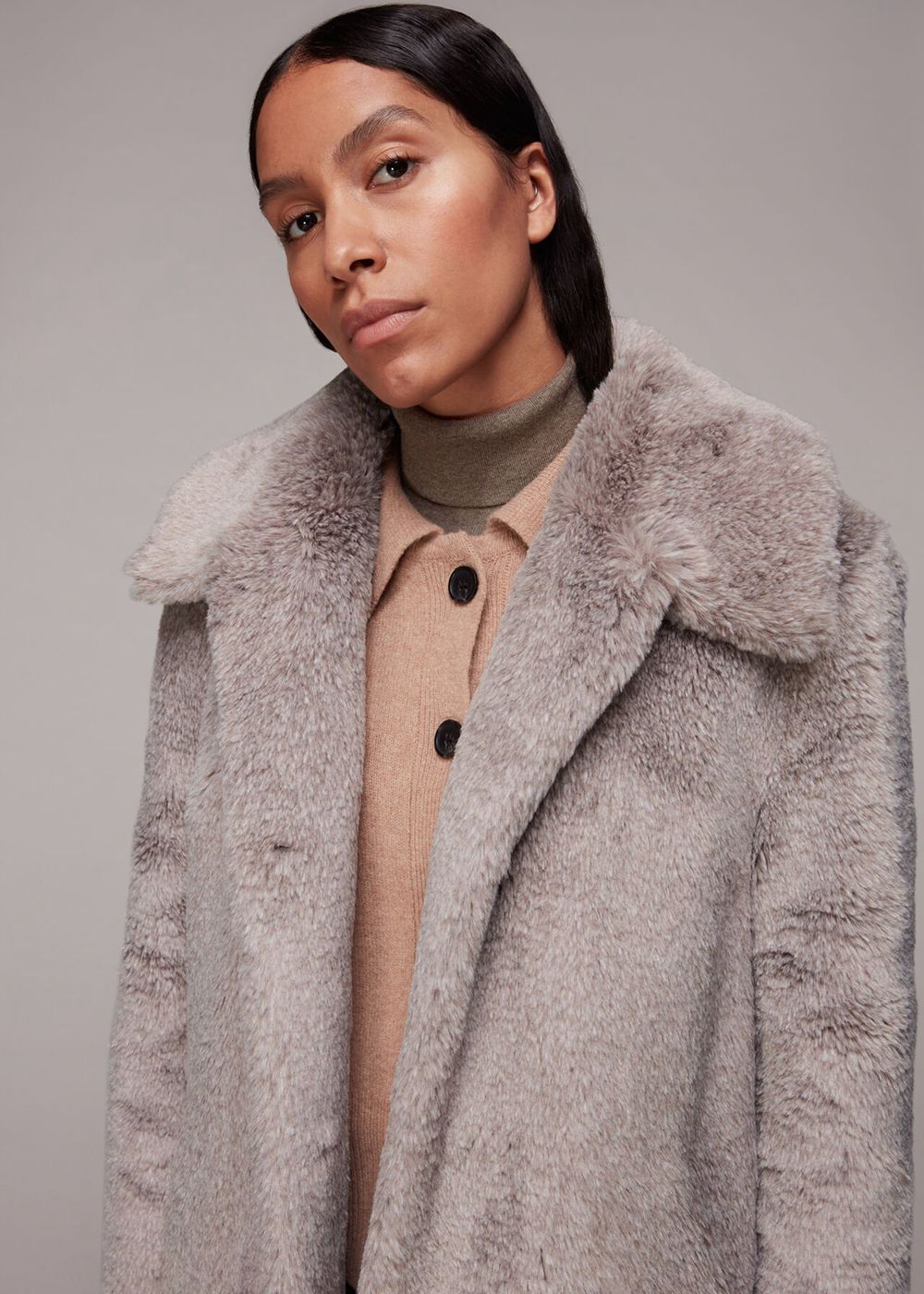 Whistles Imogen Faux Fur Coat Grey / Multicolor | US-25086EFLY