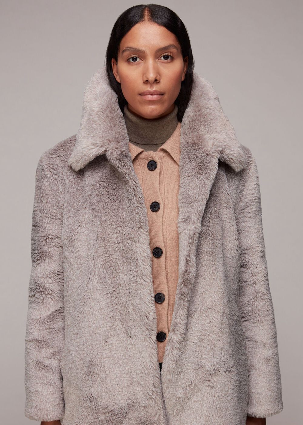 Whistles Imogen Faux Fur Coat Grey / Multicolor | US-25086EFLY