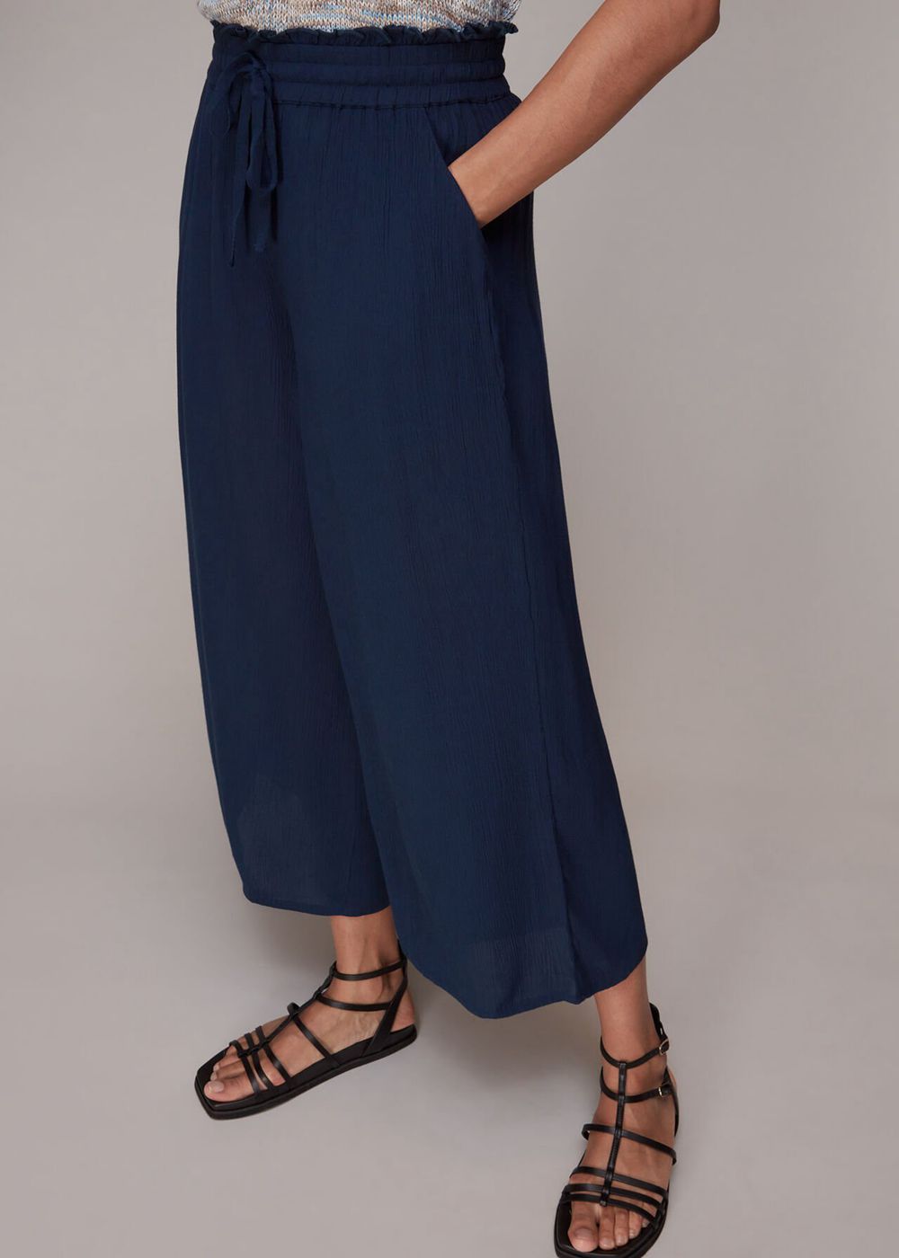 Whistles Imogen Fluid Cropped Pants Navy | US-26519DZFC